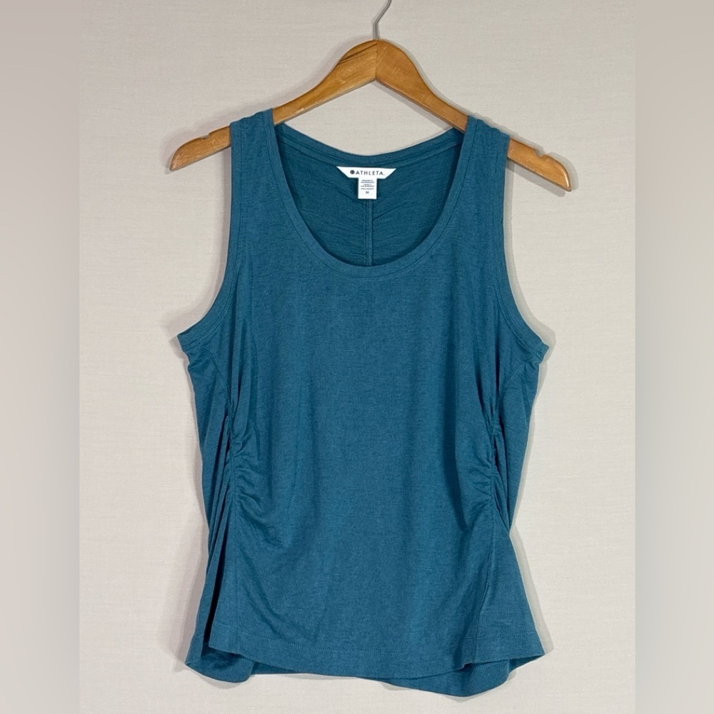 Athleta Blue Modal Blend Tank Top Medium Ruched Back Athleisure